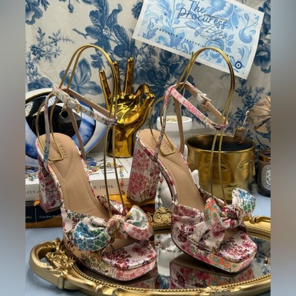 🆕 TED BAKER 🧿 NWOT MADDY Satin Floral Printed Platform Bow Sandals, Sz 6 - Picture 3 of 12